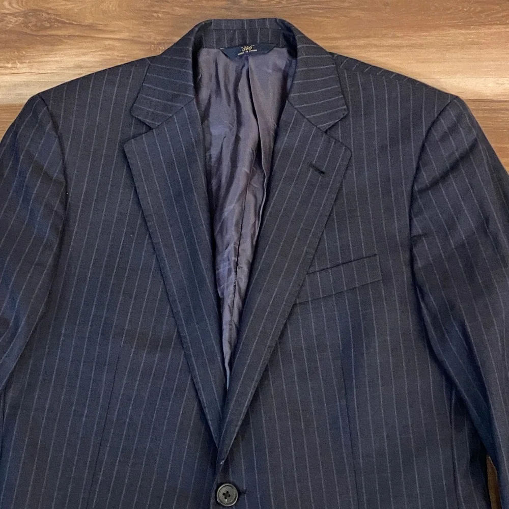 Brooks Brothers Sport Coat Mens 38R Pinstripe 2 Button Blazer‎ Jacket Gray Blue